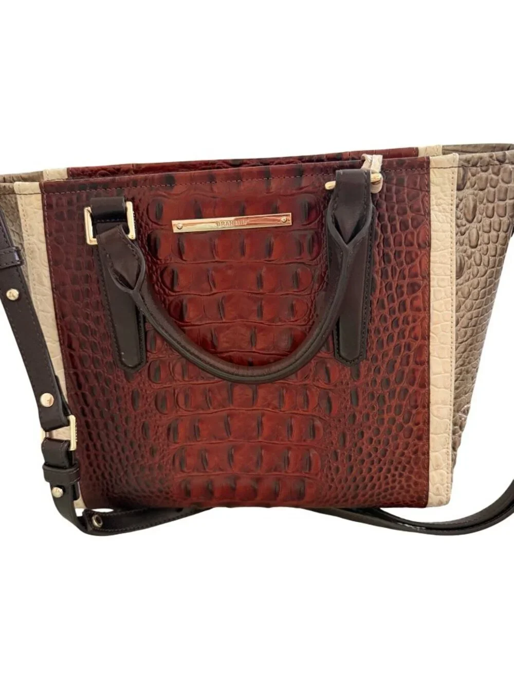 Brahmin Womens Arno Pecan Azuma Multi-toned Handbag Medium Croc-embossed Leather